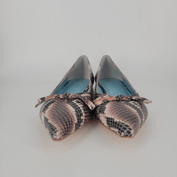 Frances Valentine Chocolate Brown Paige Snakeskin Embossed Leather Flats 8 - Picture 2 of 13